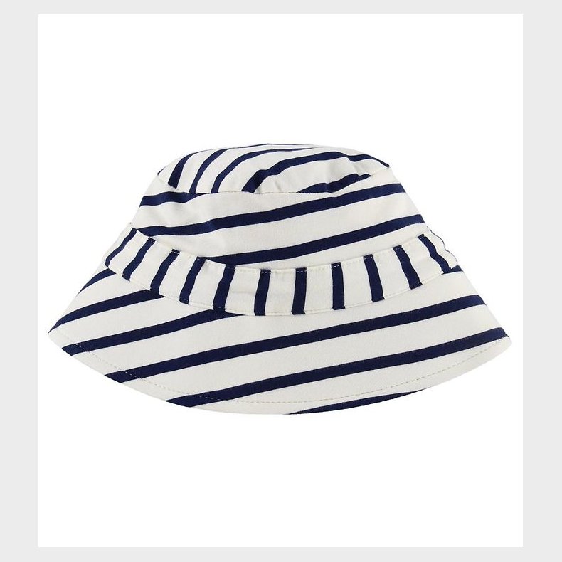 Minymo B�llehat - Bambus - Hvid/Navystribet