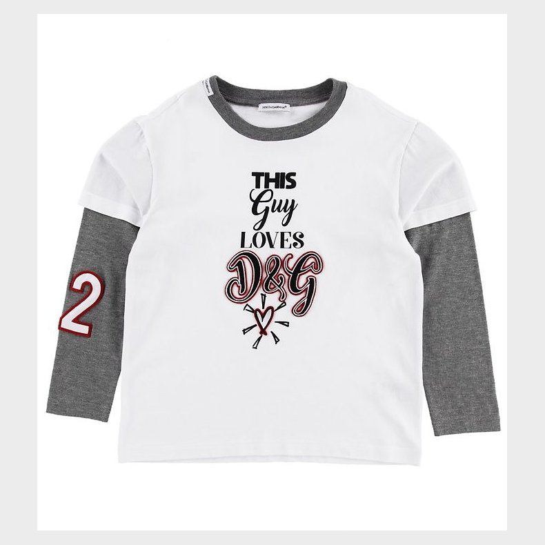 Dolce & Gabbana Bluse - Millennials - Hvid/Gr m. Print/Patches