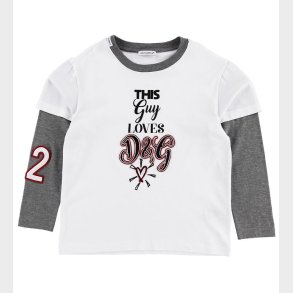 Dolce & Gabbana Bluse - Millennials - Hvid/Gr m. Print/Patches