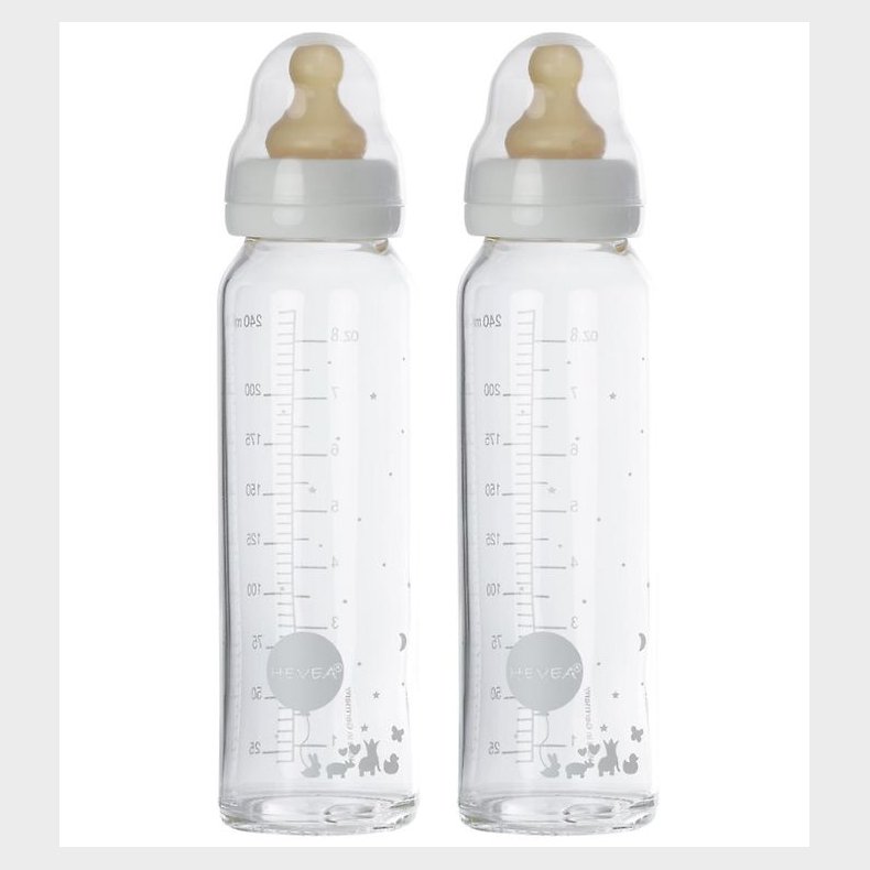Hevea Sutteflaske - 240 ml - 2-pak - Hvid/Glas
