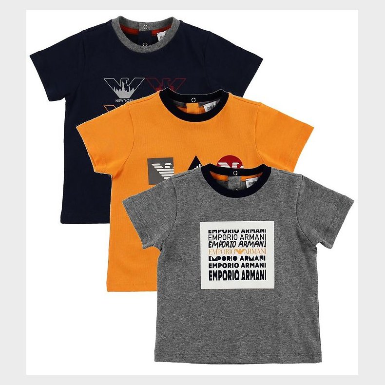 Emporio Armani T-shirt - 3-pak - Grmeleret/Sort/Orange