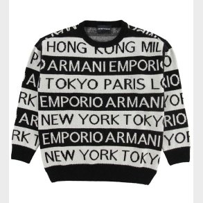 Emporio Armani Bluse - Uld - Sort/Hvidstribet