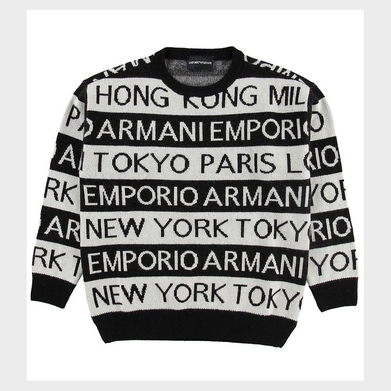 Emporio Armani Bluse - Uld - Sort/Hvidstribet