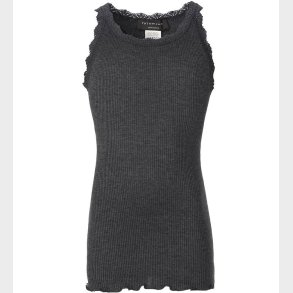 Rosemunde Top - Rib - Mrkegrmeleret m. Blonder