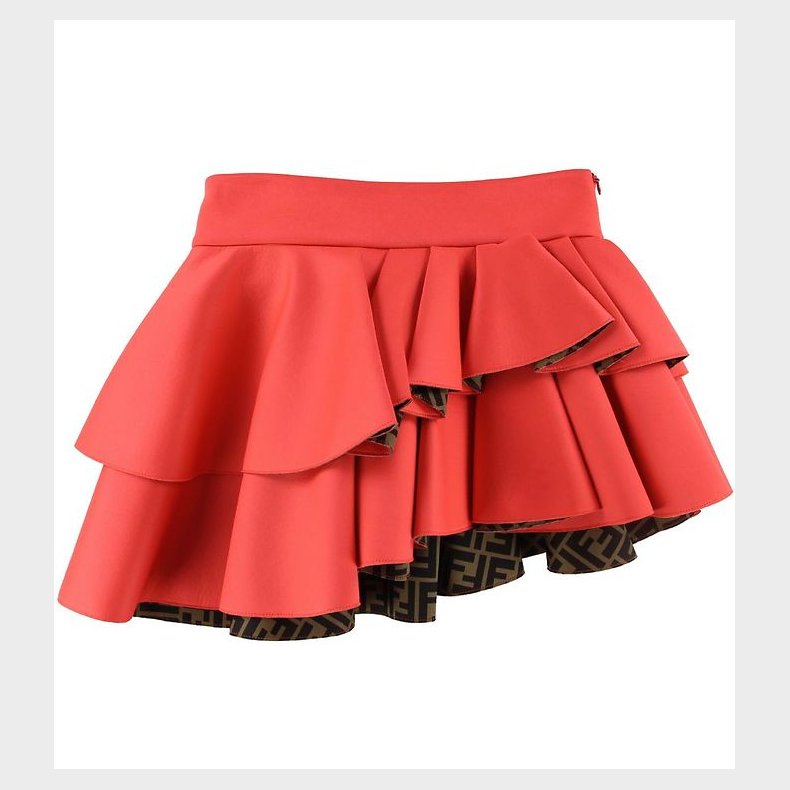 Fendi Nederdel - Neopren - Rd/Brun m. Allover Logo