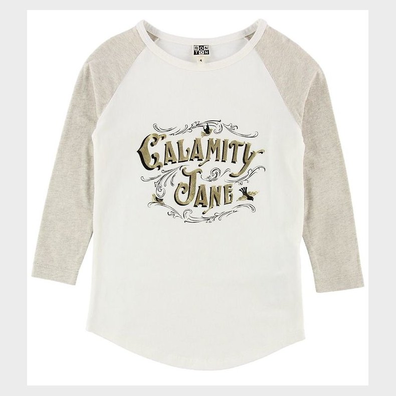 Bonton Bluse - Hvid/Grmeleret m. Print