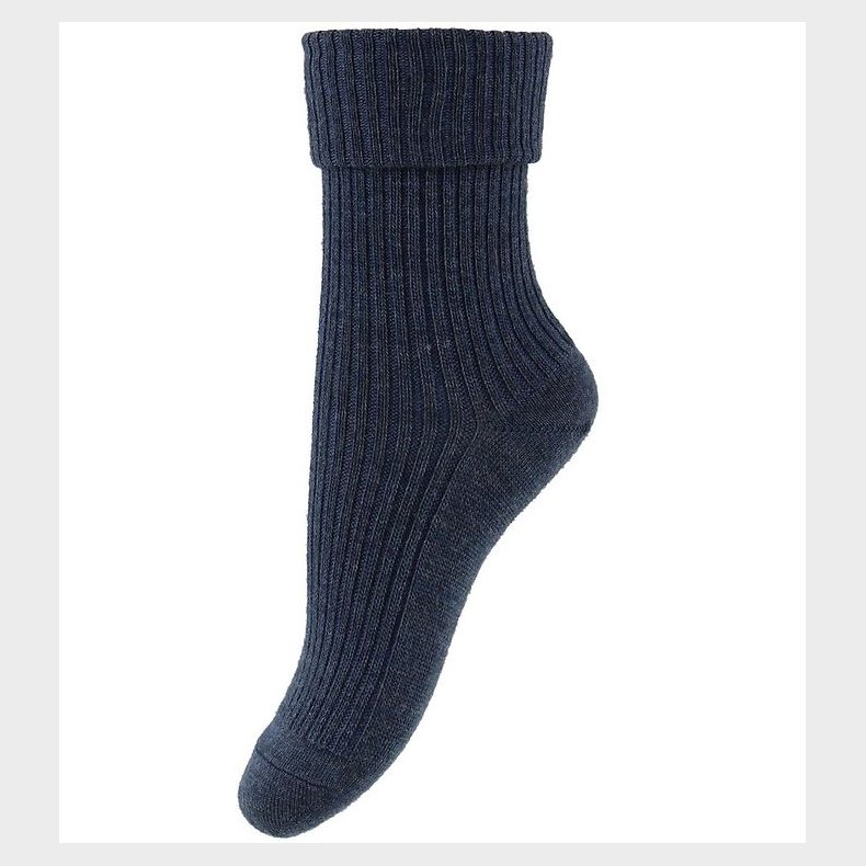 MP Strmper - Uld - Navymeleret m. Rib