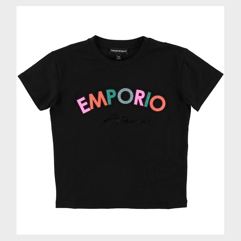 Emporio Armani T-shirt - Sort m. Glimmer/Patches