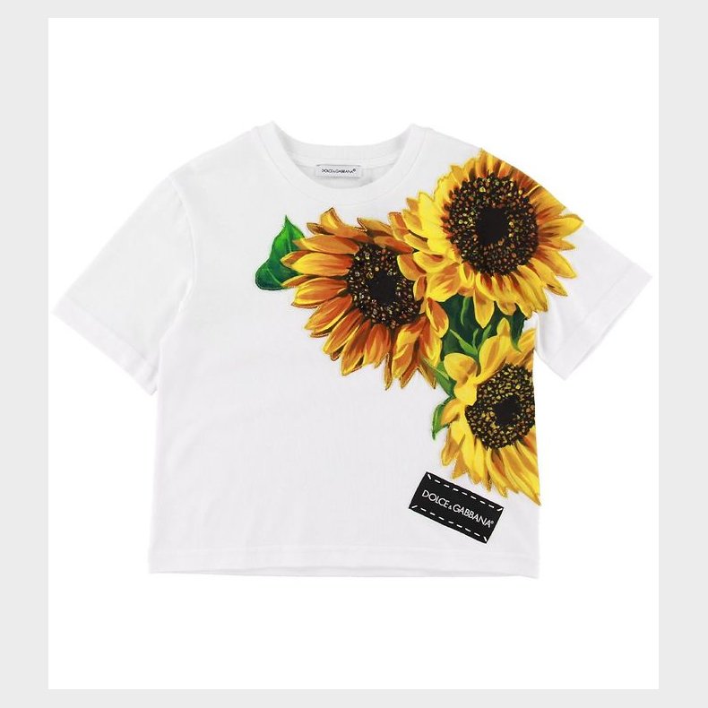 Dolce & Gabbana T-shirt - Hvid m. Solsikker/Krystaller
