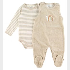 Fixoni Sparkedragt m. Body l/ - Sandmeleret m. Striber/Snegl