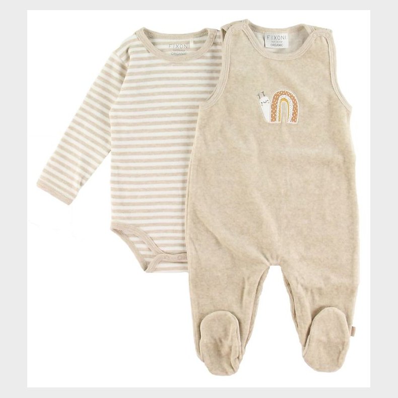 Fixoni Sparkedragt m. Body l/ - Sandmeleret m. Striber/Snegl