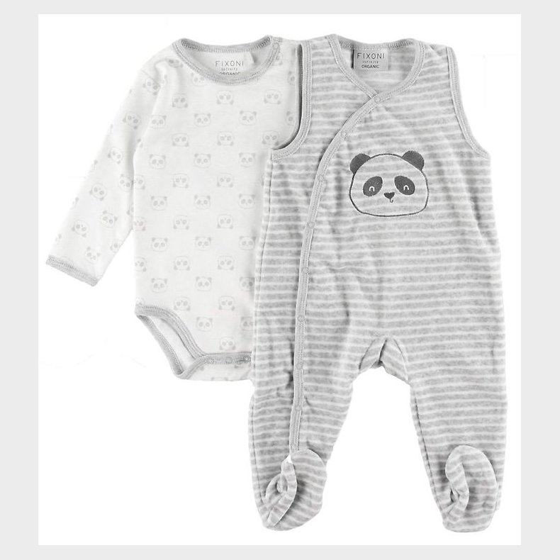 Fixoni Sparkedragt m. Body l/ - Grmeleret m. Panda/Striber