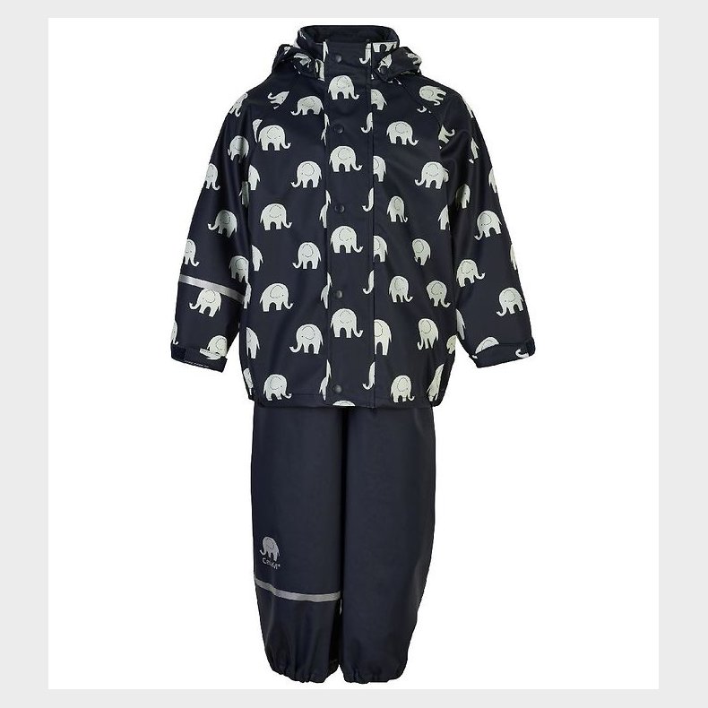 CeLaVi Regntj m. Seler - PU - Dark Navy m. Elefanter