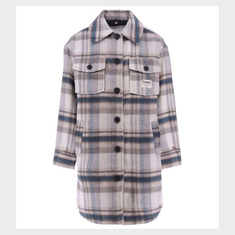Tommy Hilfiger Jakke - Check Coat - Grey/Petrol Check