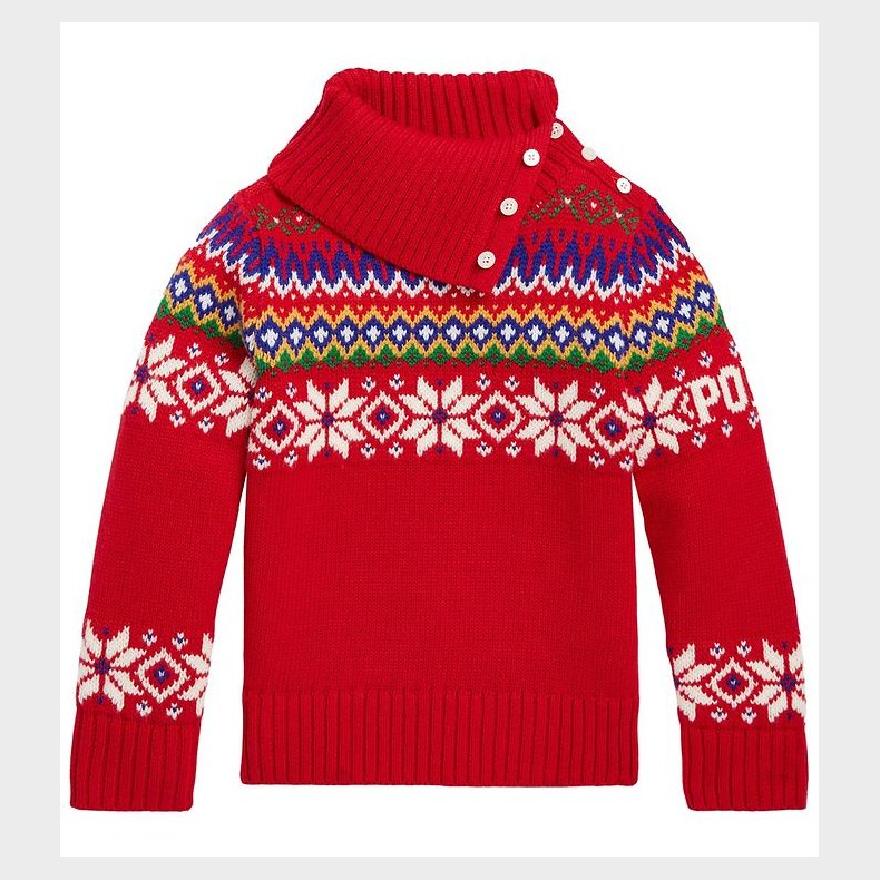 Polo Ralph Lauren Bluse - Bomuld/Uld - Fair Isle - Rd m. Mnste