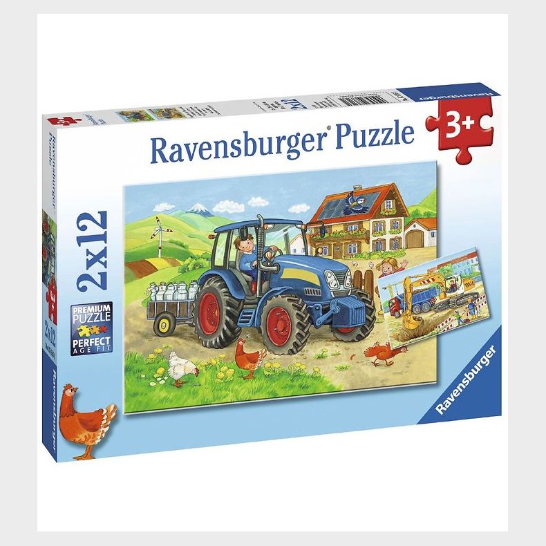 Ravensburger Puslespil - 2x12 Brikker - Hard At Work