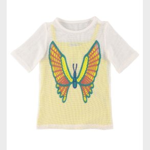 Stella McCartney Kids Kjole - Hklet - Hvid/Gul m. Sommerfugl