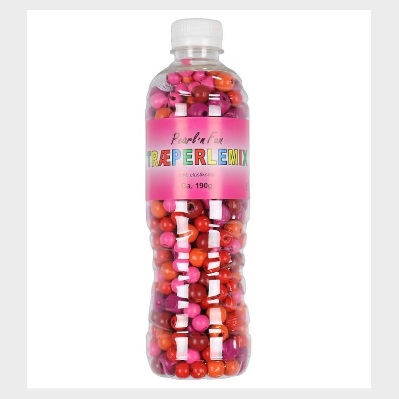 Pearl'n Fun Tr�perler m. Elastiksnor - 190 gram - R�d/Pink/Orang