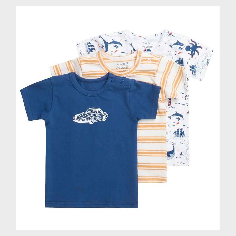 Hust and Claire T-shirt - 3-pak - Asmo - Hvid/Bl�/Gul