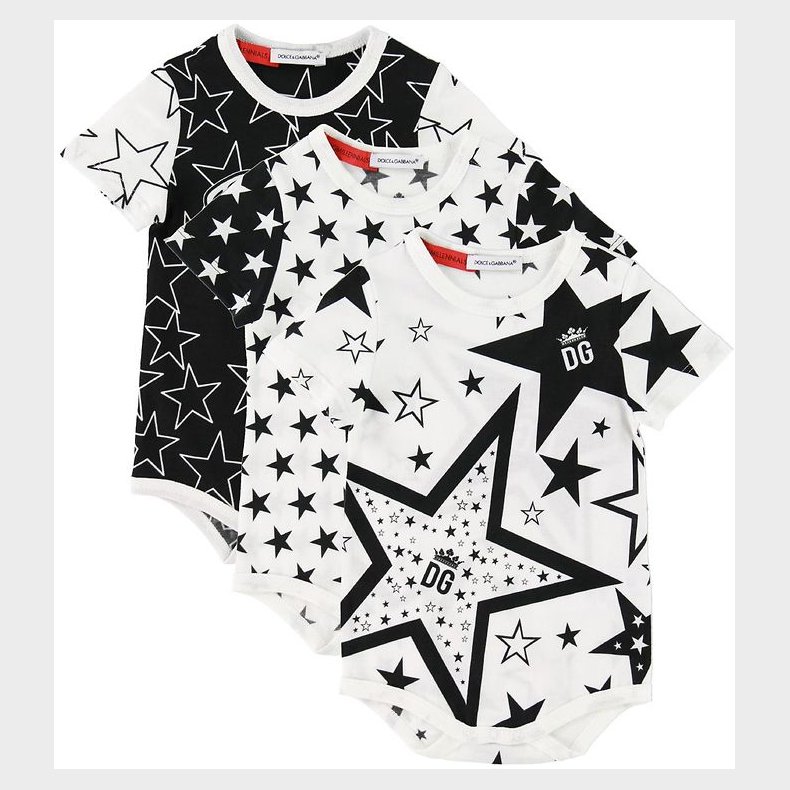 Dolce & Gabbana Bodyer k/ - 3-pak - Hvid/Sort m. Stjerner