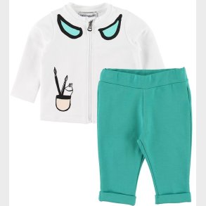 Emporio Armani St - Cardigan/Sweatpants - Hvid/Turkis m. Pensle