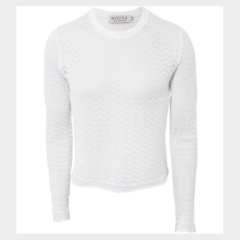 Hound Bluse - Cropped - Strik - Hvid m. Hulmnster