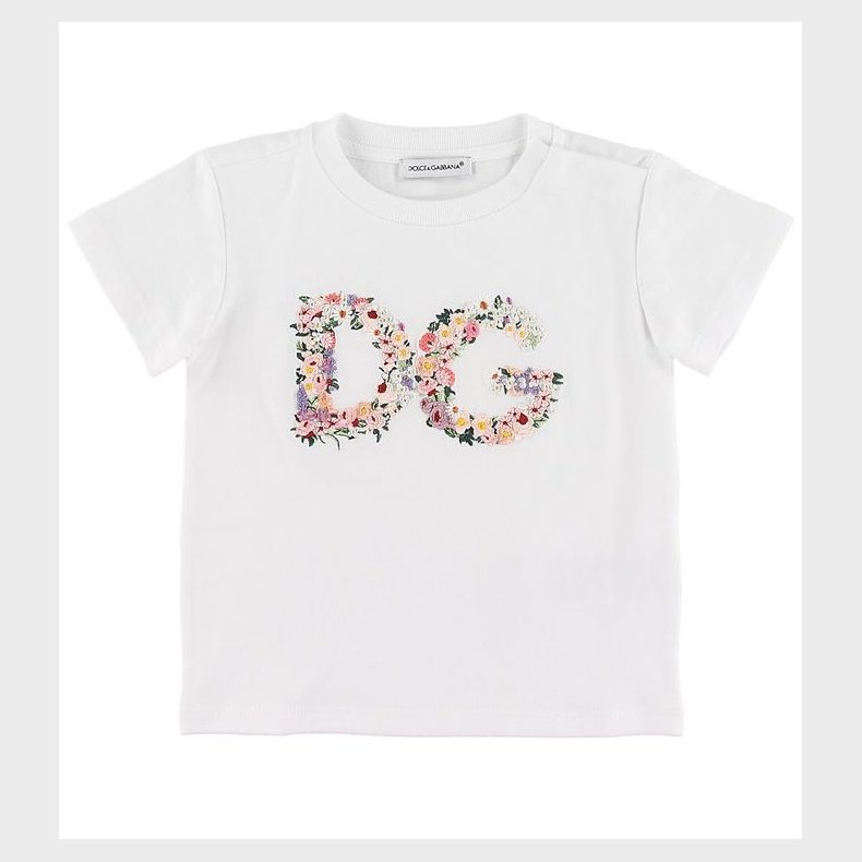 Dolce & Gabbana T-shirt - Hvid m. Blomsterbrodering