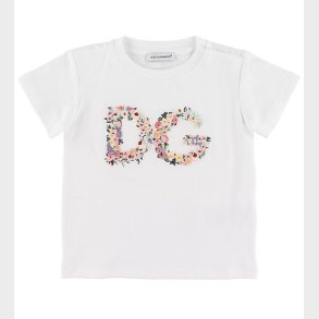 Dolce & Gabbana T-shirt - Hvid m. Blomsterbrodering