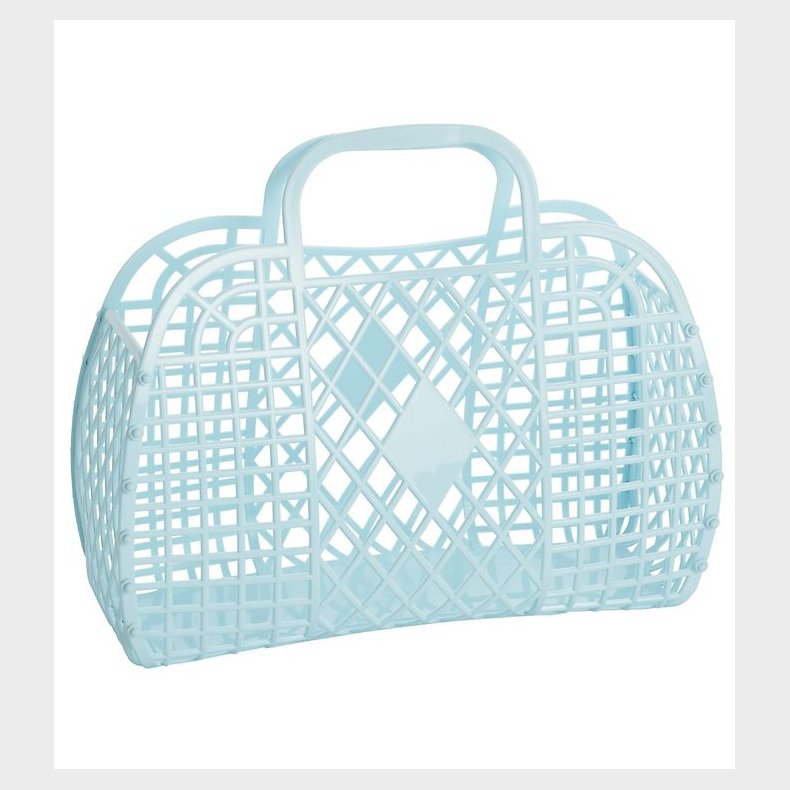 Sun Jellies Stor Foldekurv - Retro - 37x30x11 cm - Light Blue