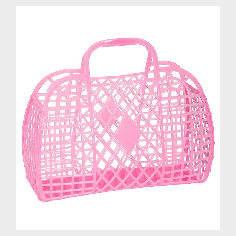 Sun Jellies Stor Foldekurv - Retro - 37x30x11 cm - Neon Pink