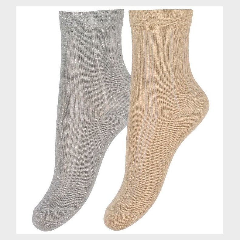 Minymo Ankelstrmper - 2-pak - Pale Gold/Silver