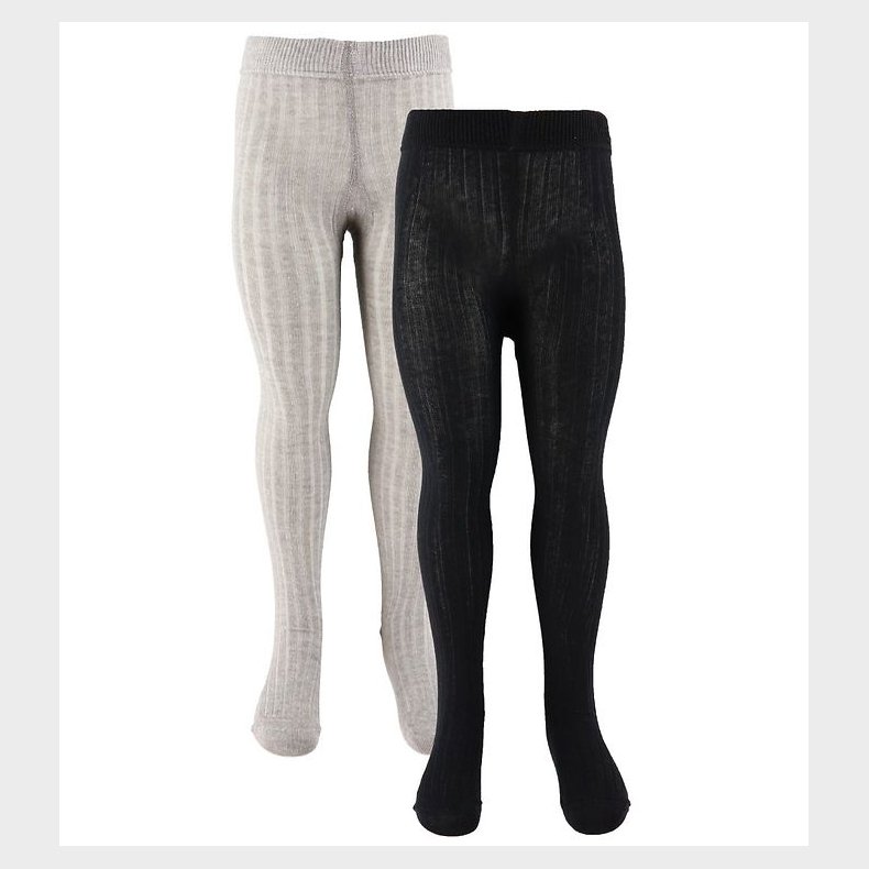 Minymo Str�mpebukser - 2-pak - Solid Rib - Sort/Gr�meleret