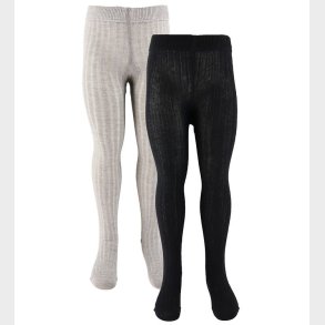 Minymo Str�mpebukser - 2-pak - Solid Rib - Sort/Gr�meleret