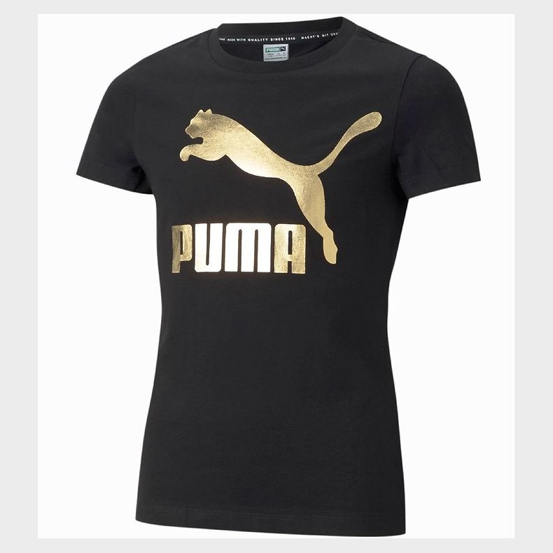 Puma T-shirt - Classics - Sort m. Guldprint