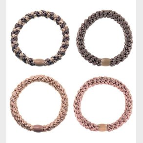Kknekki Hrelastikker - 4-pak - Brun/Rosa Glimmer/Beige Glimmer