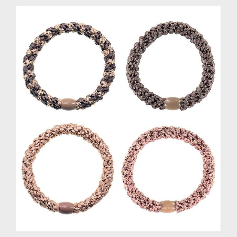 Kknekki Hrelastikker - 4-pak - Brun/Rosa Glimmer/Beige Glimmer