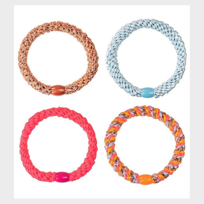 Kknekki Hrelastikker - 4-pak - Pink/Bl/Bronze Glimmer