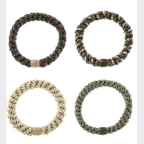 Kknekki Hrelastikker - 4-pak - Beige/Grn/Brun Glimmer