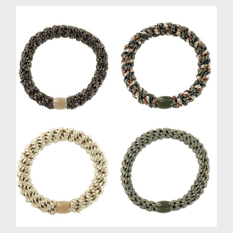 Kknekki Hrelastikker - 4-pak - Beige/Grn/Brun Glimmer