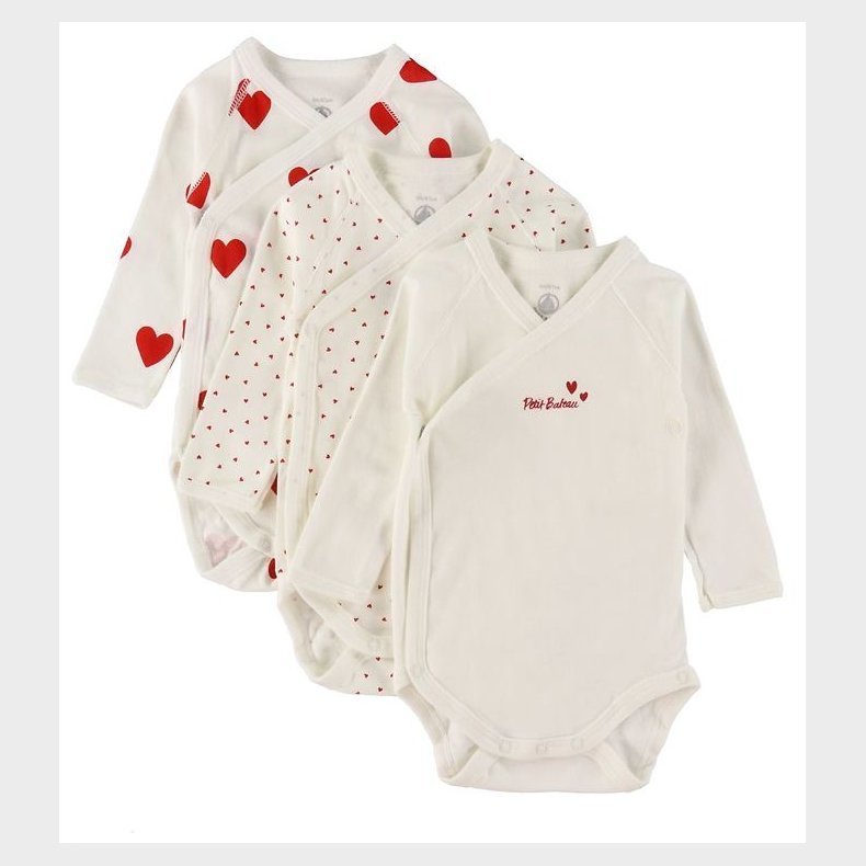Petit Bateau Body l/ - 3-pak - Hvid m. Hjerter