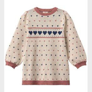 Fliink Kjole - Bomuld/Uld - Nova - Multi Heart - Sandshell