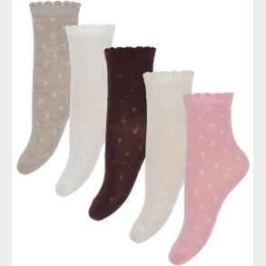 Minymo Str�mper - 5-pak - Wild Rose/Lilla/Hvid m. Prikker