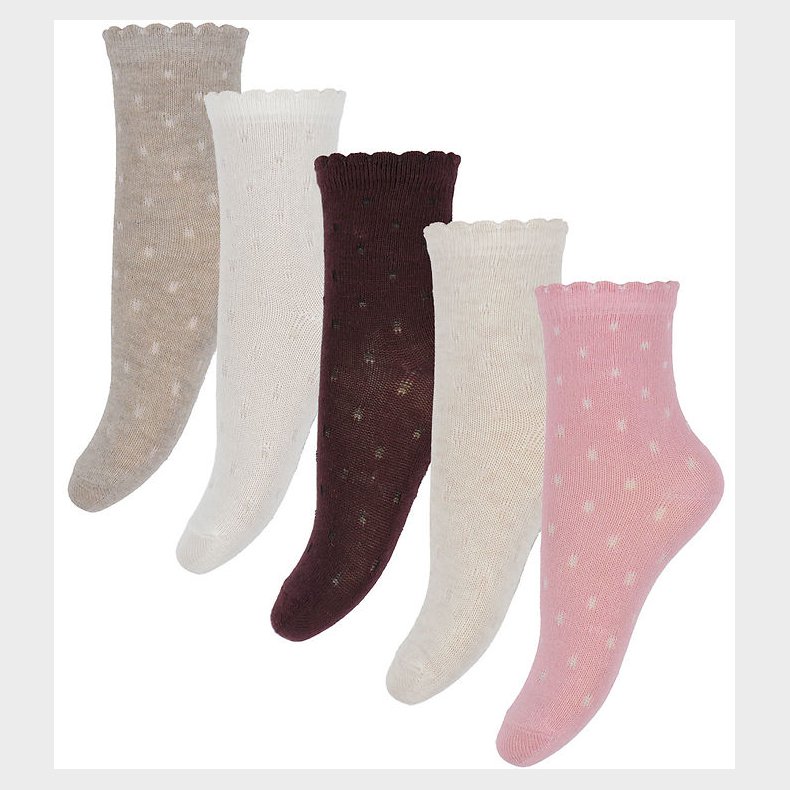 Minymo Str�mper - 5-pak - Wild Rose/Lilla/Hvid m. Prikker