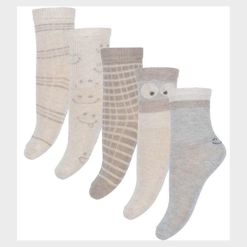 Minymo Str�mper - 5-pak - Gr�meleret/Beige m. Print