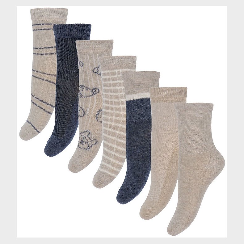 Minymo Str�mper - 7-pak- Blue Nights/Beige m. M�nster