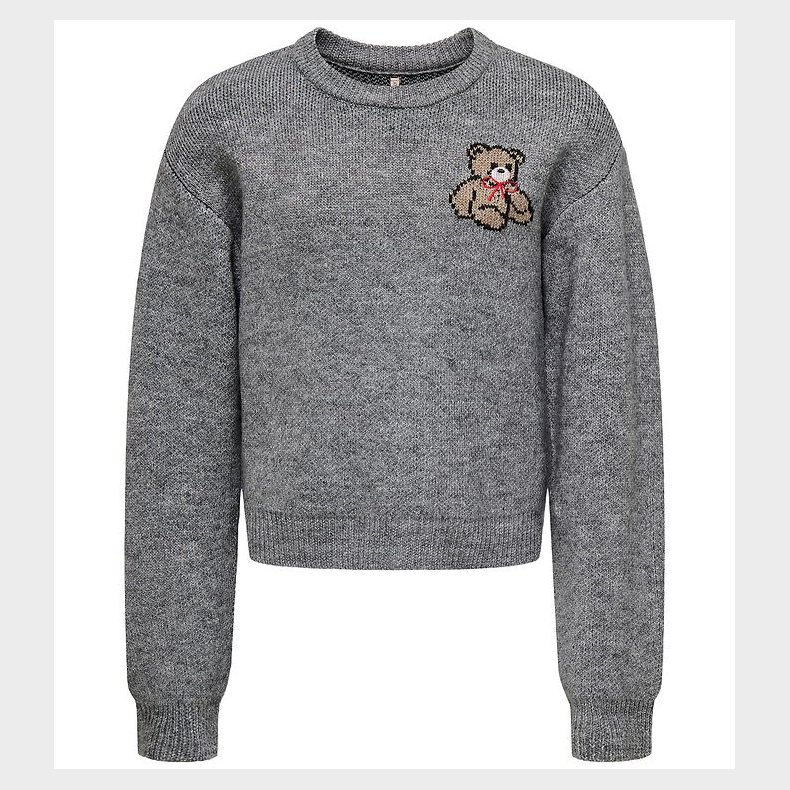 Kids Only Bluse - Strik - KogTeddy - Medium Grey Melange/Teddy