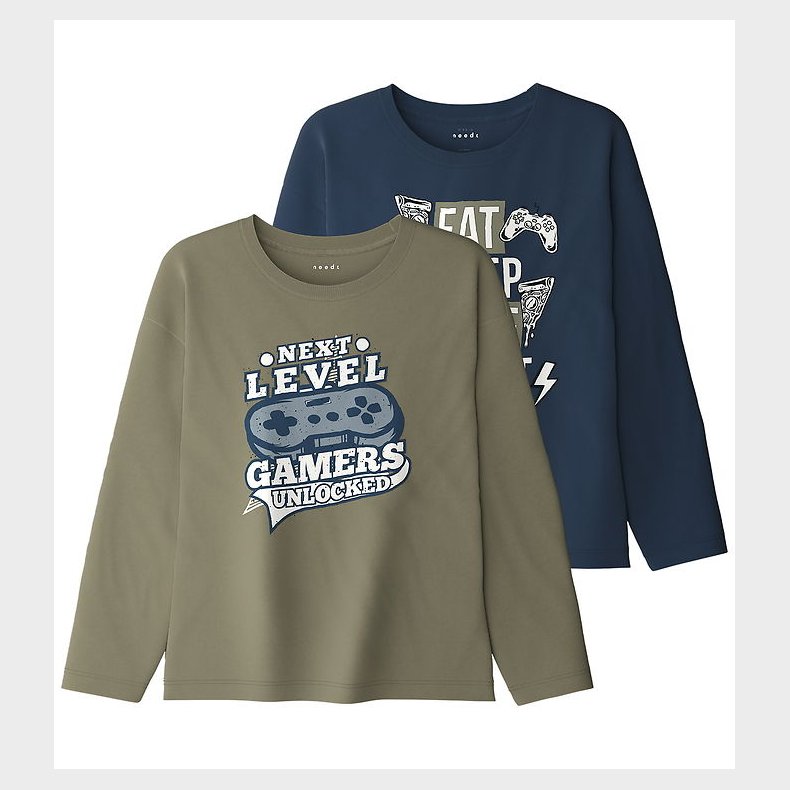 Name It Bluse - NkmVictor - 2-pak - Mermaid/Insignia Blue/ Eat G