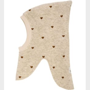 Huttelihut Elefanthue - Uld - 2-lags - Sand Melange m. Hjerter