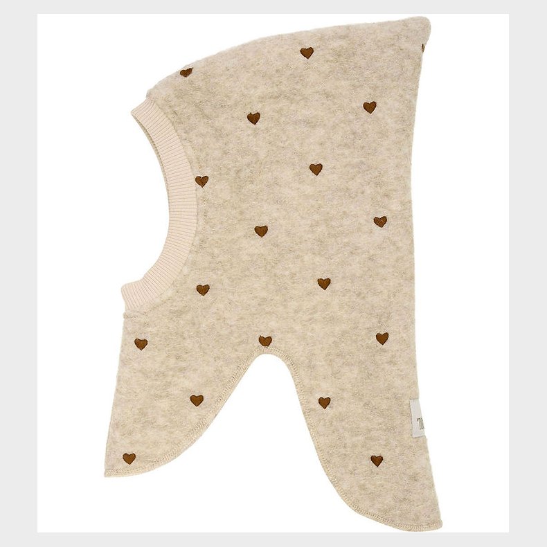 Huttelihut Elefanthue - Uld - 2-lags - Sand Melange m. Hjerter