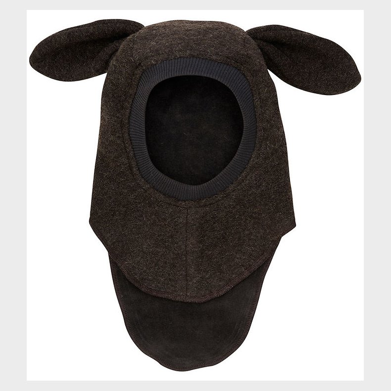 Huttelihut Elefanthue - Uld - 2-lags - Mrkebrunmeleret m. rer